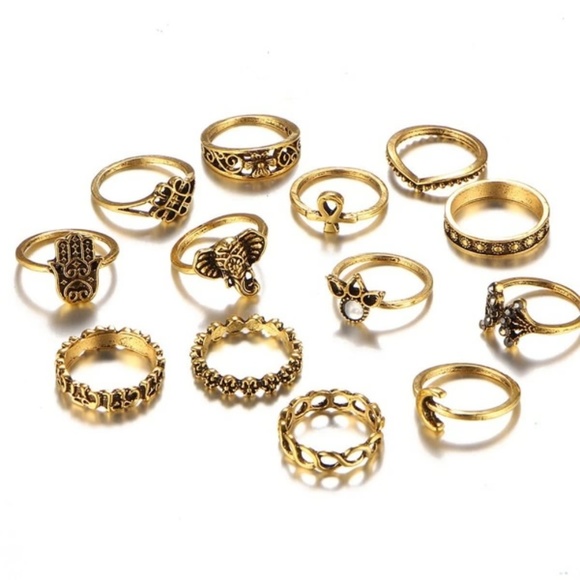 13 pieces Gold Crown & Flower Design Rings - Picture 5 of 8